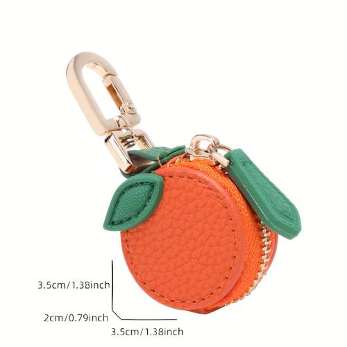 Minimalist Fresh Fruit Keychain, Mini Coin Purse with Keyring, Fiber Blueberry & Orange Charm, High Quality Zipper Closure , Cute , Bluetooth Headphone Pouch, Women s Holiday Gift, Delicate Accessory