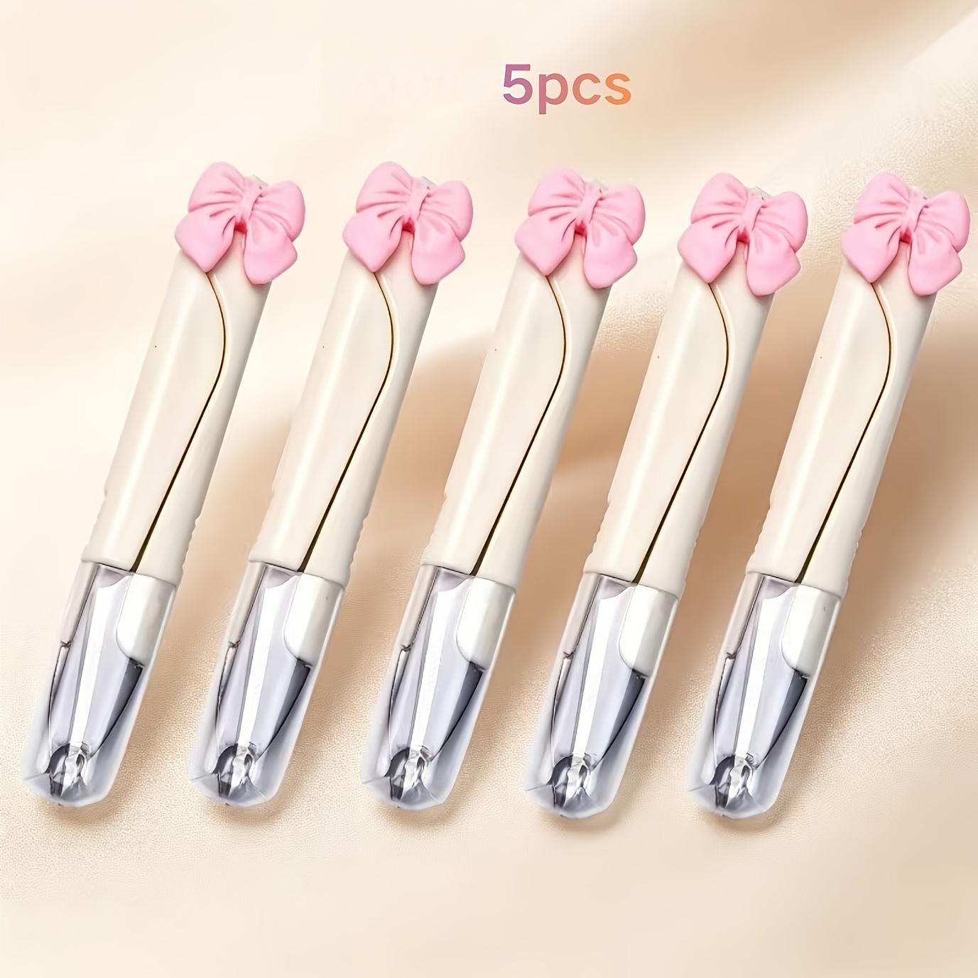 TEMU 5pcs Set Of Cute Pink Bow-shaped Sewing Thread Scissors With Lids, Mini Stainless Steel Knitting Scissors, Suitable For Cross-, Quilting,