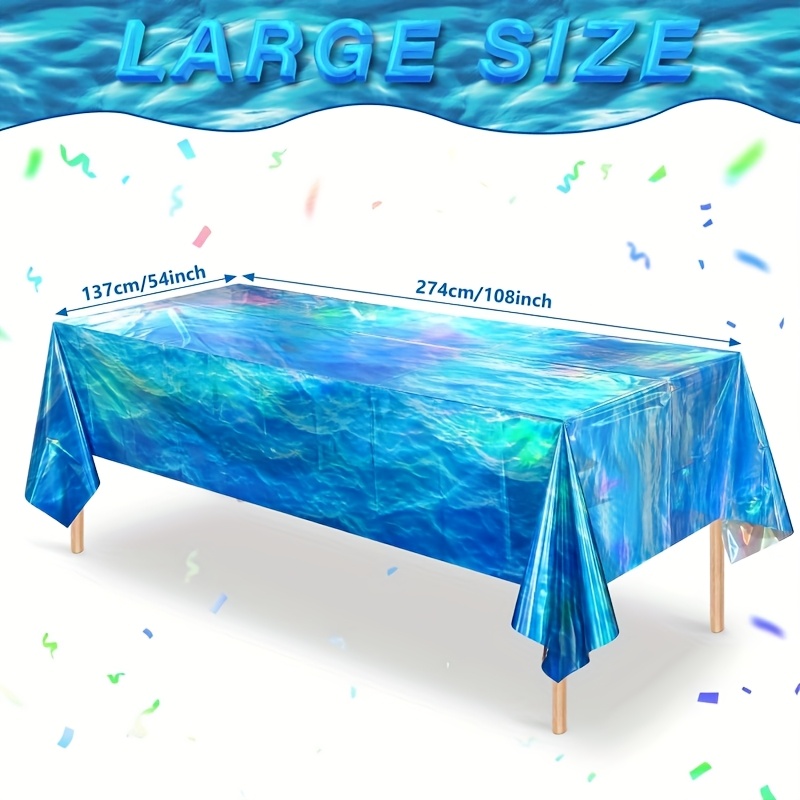 TEMU 1pc Ocean Blue Wave Tablecloth 137x274cm - Disposable Laser Rectangular Cover For Beach,wedding Decorations,summer Decoration,garden Decor For