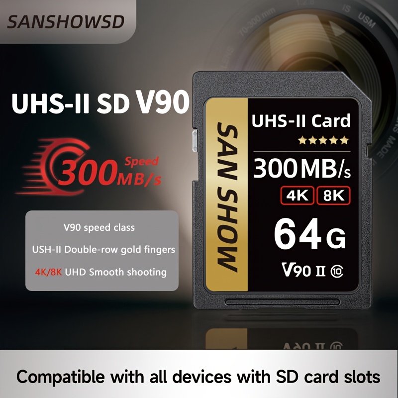 V90 SD Card UHS-II, U3, Read Speed 300MB/s, Write Speed 250MB/s Data  Transfer Storage, Sleek Storage Card Eff