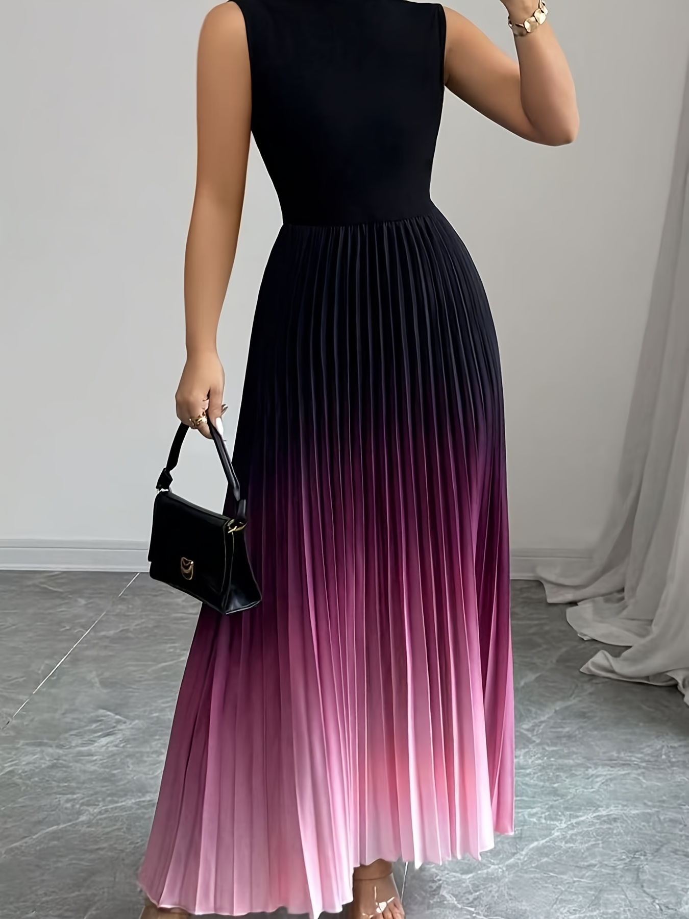 ladies elegant gradient pleated dress