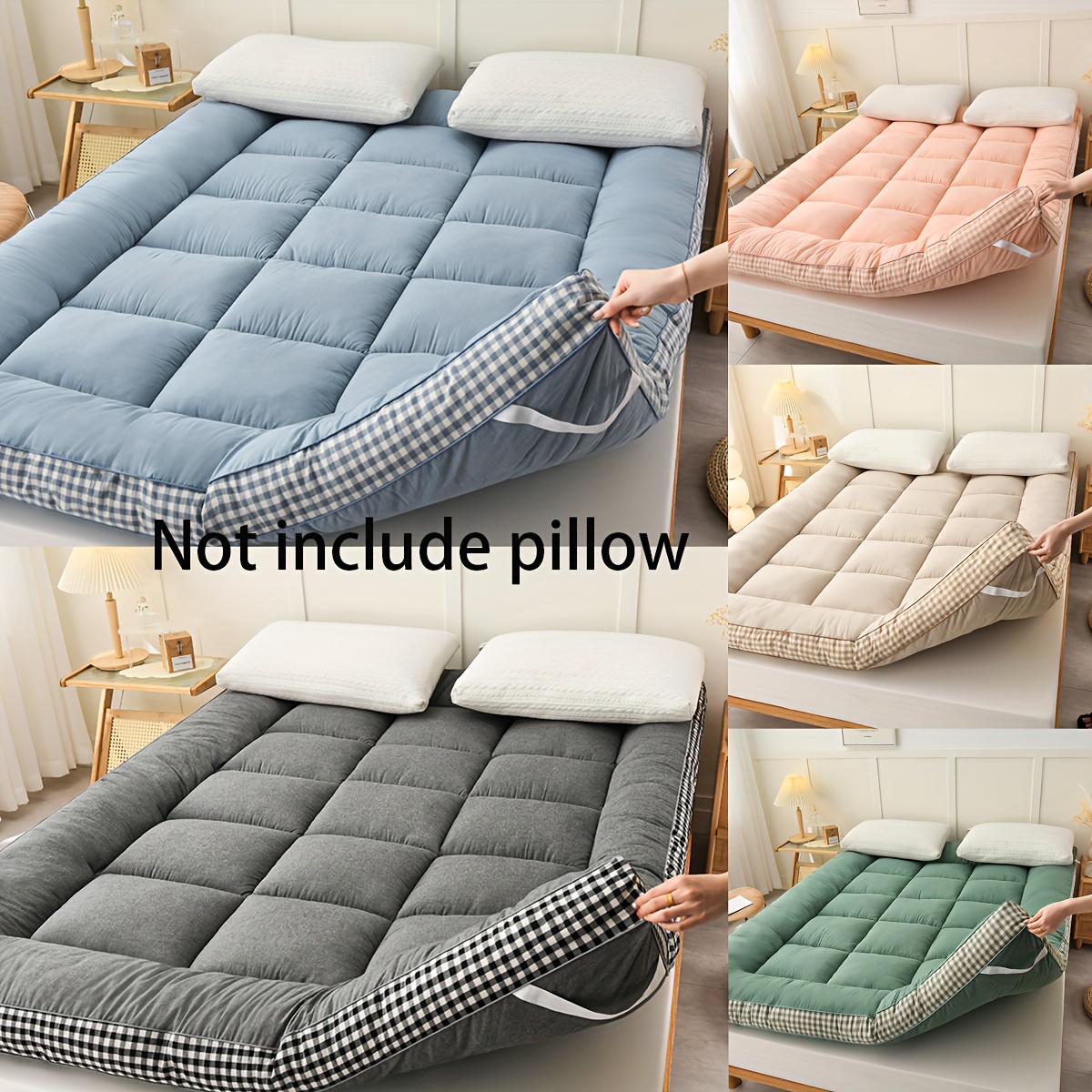 

1pc Surmatelas à carreaux épais de couleur unie - Doux, chaud, respirant pour l'automne et l'hiver - Surmatelas de luxe pour chambre à coucher, appartement, chambre d'amis, dortoir d'école