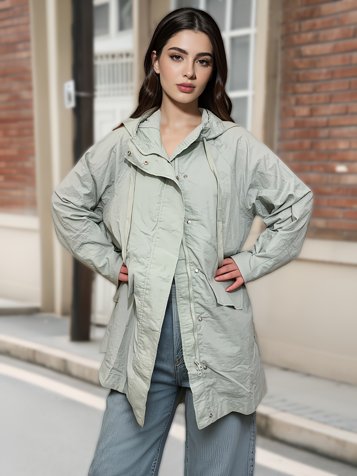 damens trenchcoat knopfleiste kariertem futter – oversized Temu