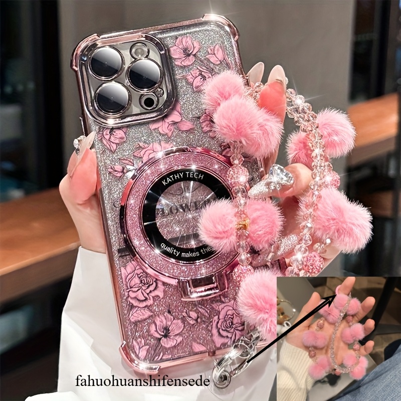 TEMU Phone Case: Ball Bracelet Compatible With 16 Pro Max Phone Case, 17 Plush Velvet Case For Iphone 15 Plus, Drop-proof Premium Case For Women, New