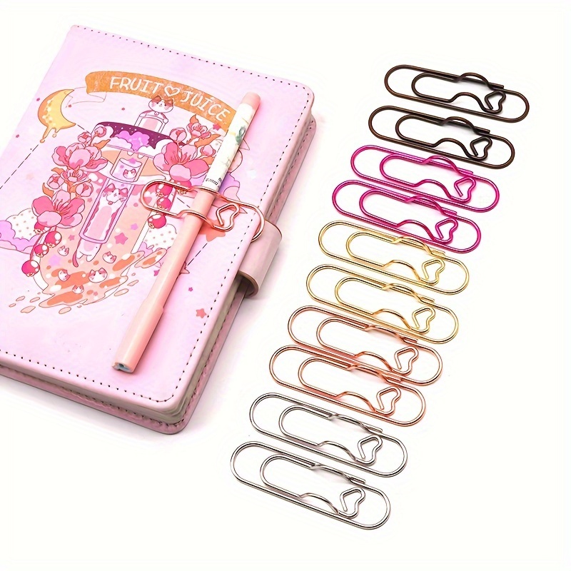 

10pcs Heart-shaped Paper Clips And Pen Holders Set - Multifunctional Metal Paperclips, Bookmark Clips, Notebook Pen Clips, Office Stationery Accessories, Portable And Convenient - Iron Material