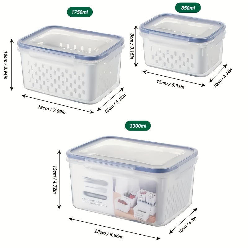 TEMU 9pcs Bpa Plastic Food Storage Containers With Drainage Basket & Lid - Leakproof, Reusable, Multi-functional Kitchen Organizer For Fruits, Vegetables