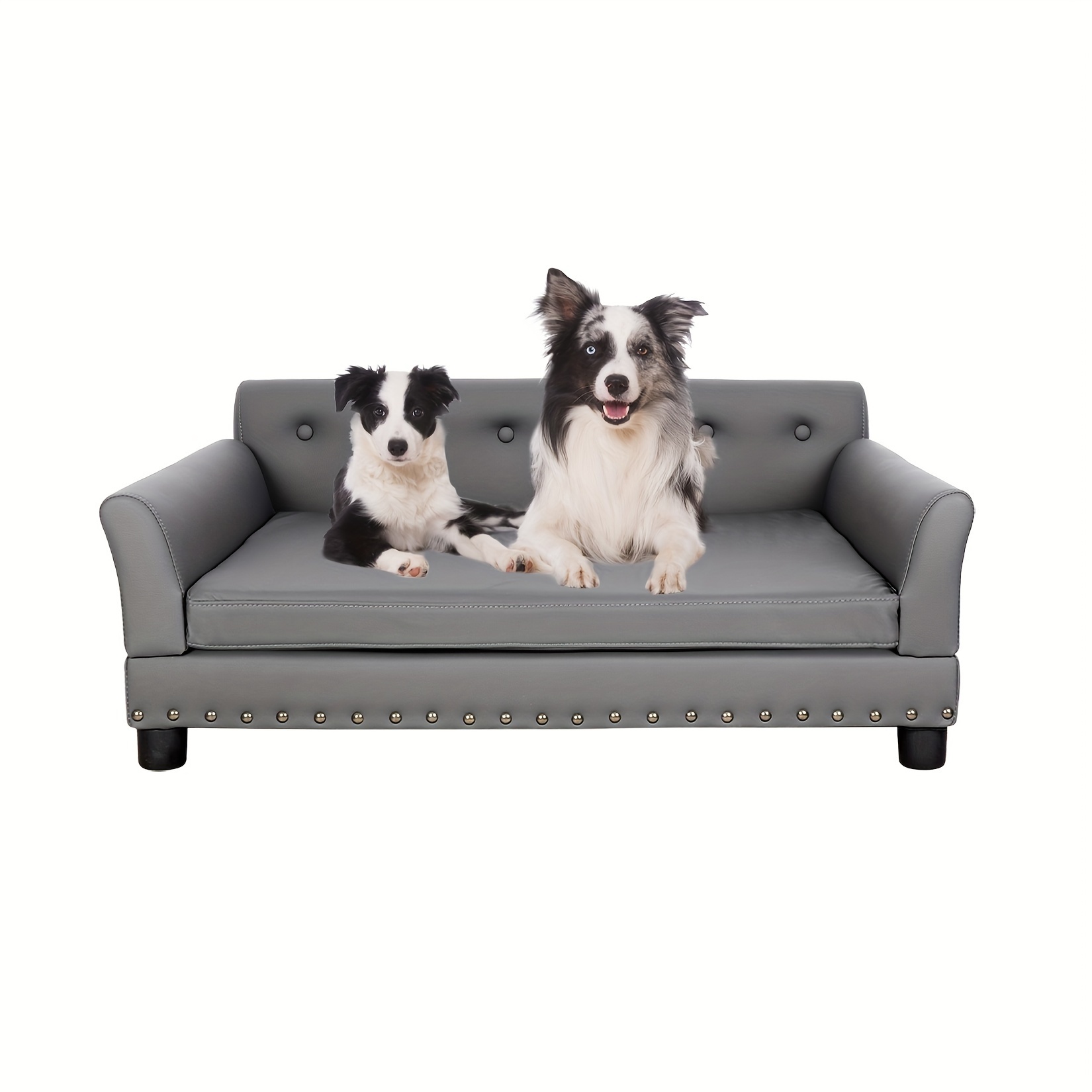 TEMU Large Raised Dog Sofa Bed Suitable For Medium To Large Dogs, Luxury Microfiber Synthetic Leather Upholstered Bed With Removable Cushion, Thick