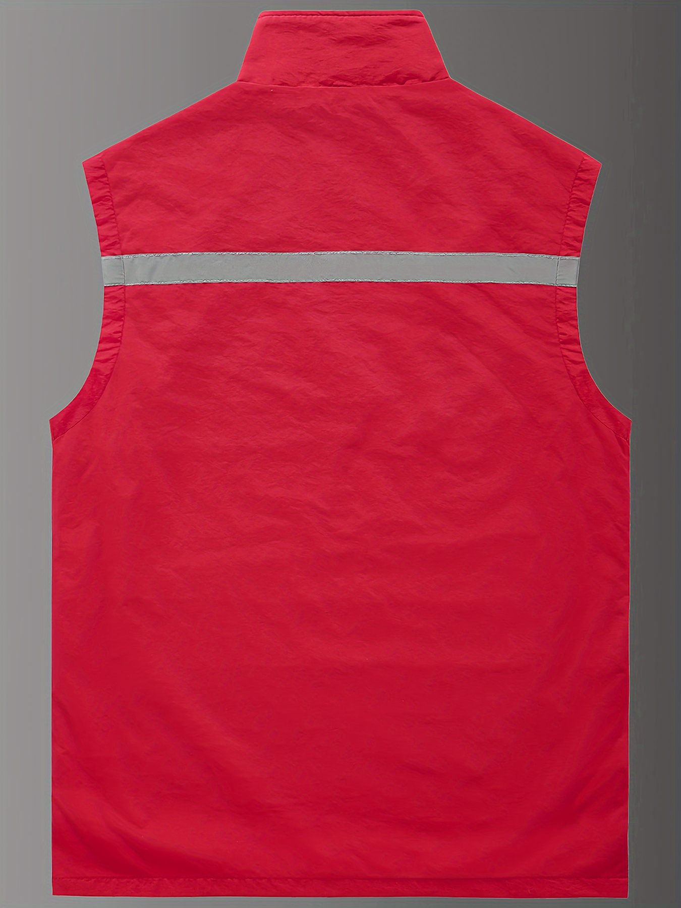 mens safety vest with zipper pockets zipper front vest with reflective strips red 1