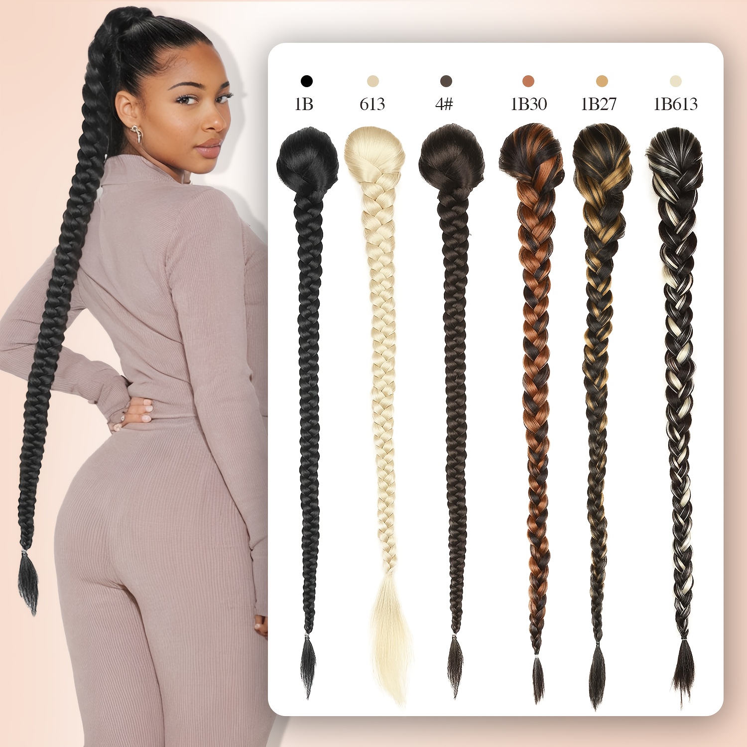 34 inch long black hair extensions drawstring ponytail with braided detail high temperature   for women girls stylish   sleek ponytail   hair extensions hair accessories details 1