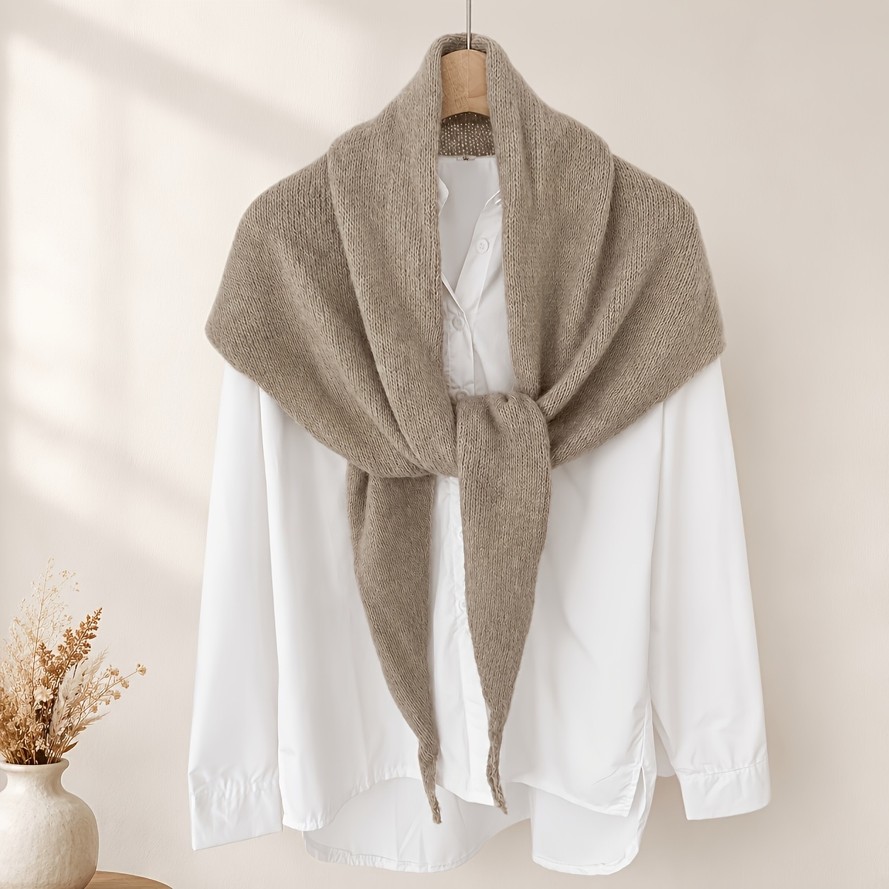 TEMU Women's Wool Scarf, Autumn Solid Color Shawl, Warm Soft All-match Neck Warmer, Outerwear, Travel Gift