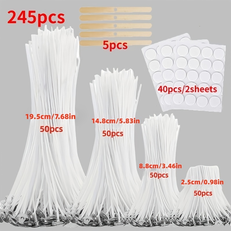 TEMU New 245-wick Set, Wicks, Stand, And Base Stickers | /3.46/5.83/7.68 Inches (2.5/8.8/14.8/19.5cm) 50 | Smokeless, 40 Wick Stickers, 5 Wooden