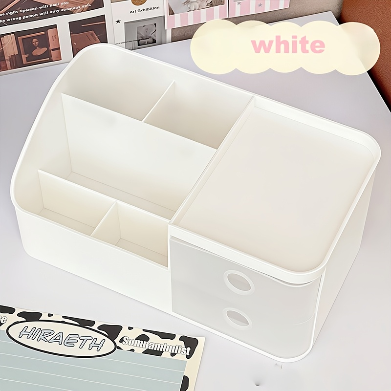 Image of 4-compartment Desktop Organizer With 2 Dust-proof Drawers, A Multifunctional Desktop Storage Rack For Organizing Cosmetics, Stationery, And Sundries, A Storage Box, And An Office Desktop Organizer
