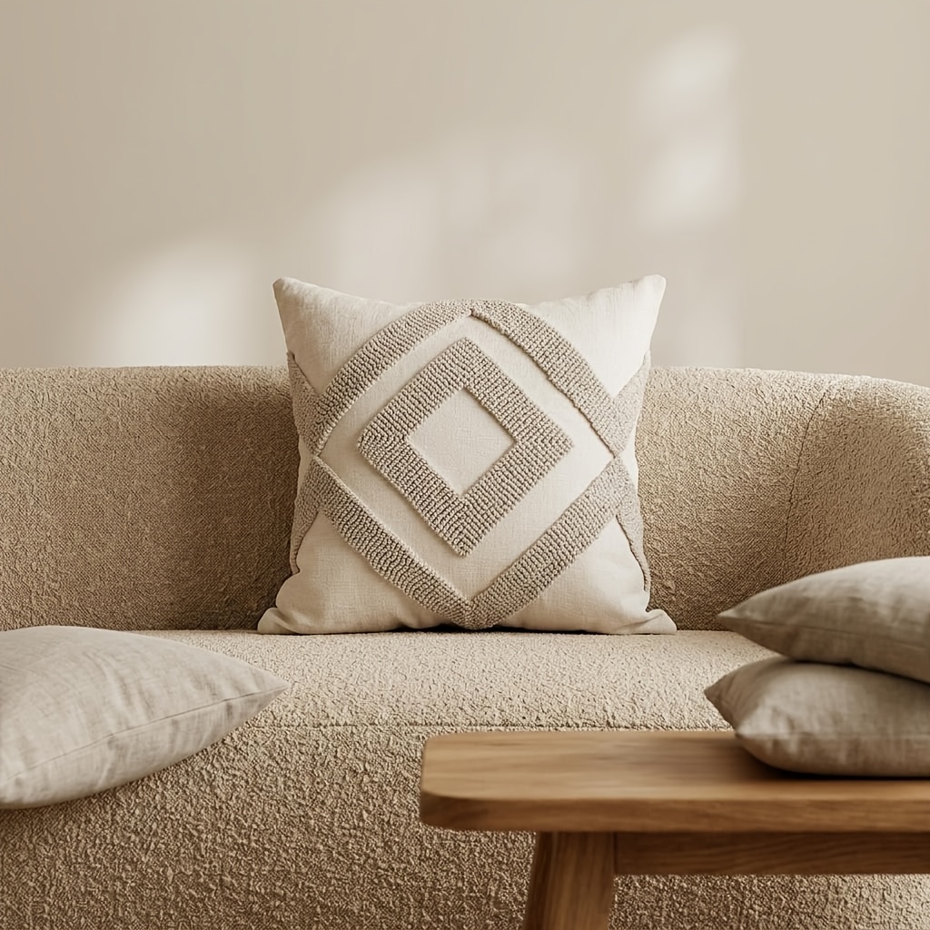 Light Luxury Minimalist Wabi-Sabi Style Living Room Sofa Throw Pillow Pillowcase, Geometric Loop Pile Back Cushion, Bedside Bolster with Insert