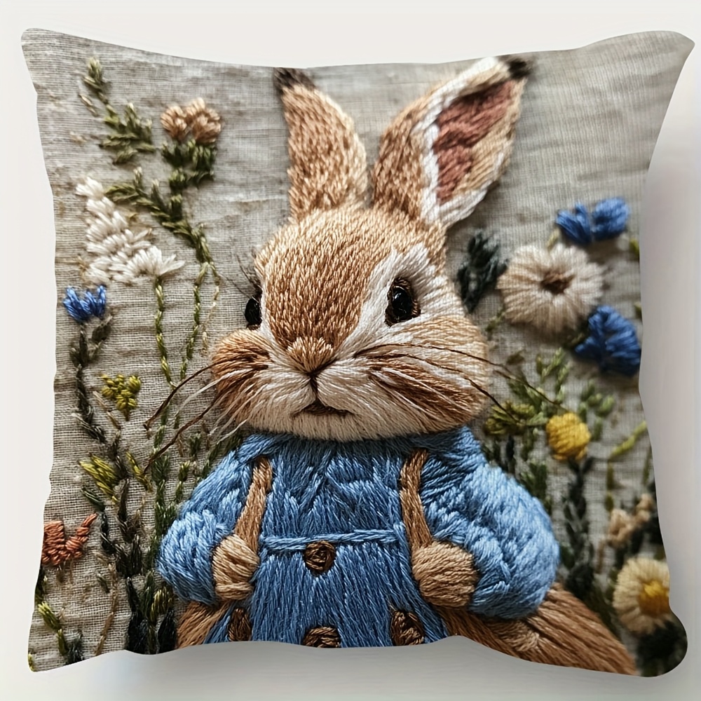 

1pc Vintage-inspired 18x18 Inch By Potter Pillow Cover - Short Plush, Zippered, Machine Washable - Floral Room Decor (no Embroidery, No Insert), Rabbit Accessories