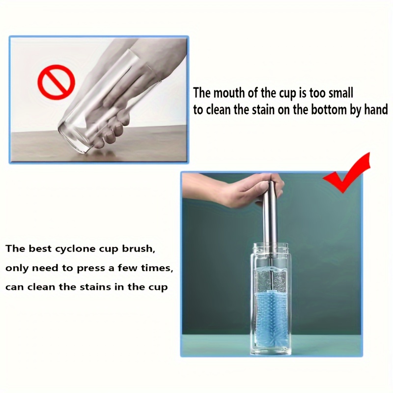 1pc FlexiClean Silicone Rotating Cleaning Brush for Bottles and Cups - Reusable, Manual Press-Action, No-Electricity Needed, Versatile for Kitchen, Bathroom, Toilet Use