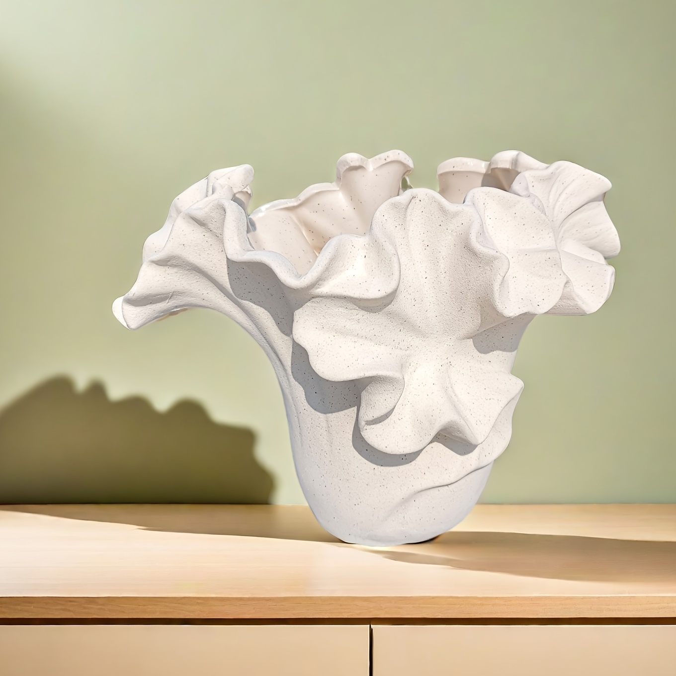 Image of 1pc Handcrafted Large Vase, Ceramic Material, Beige Color, For Home Decoration, Beautiful With , For Holiday Gifts