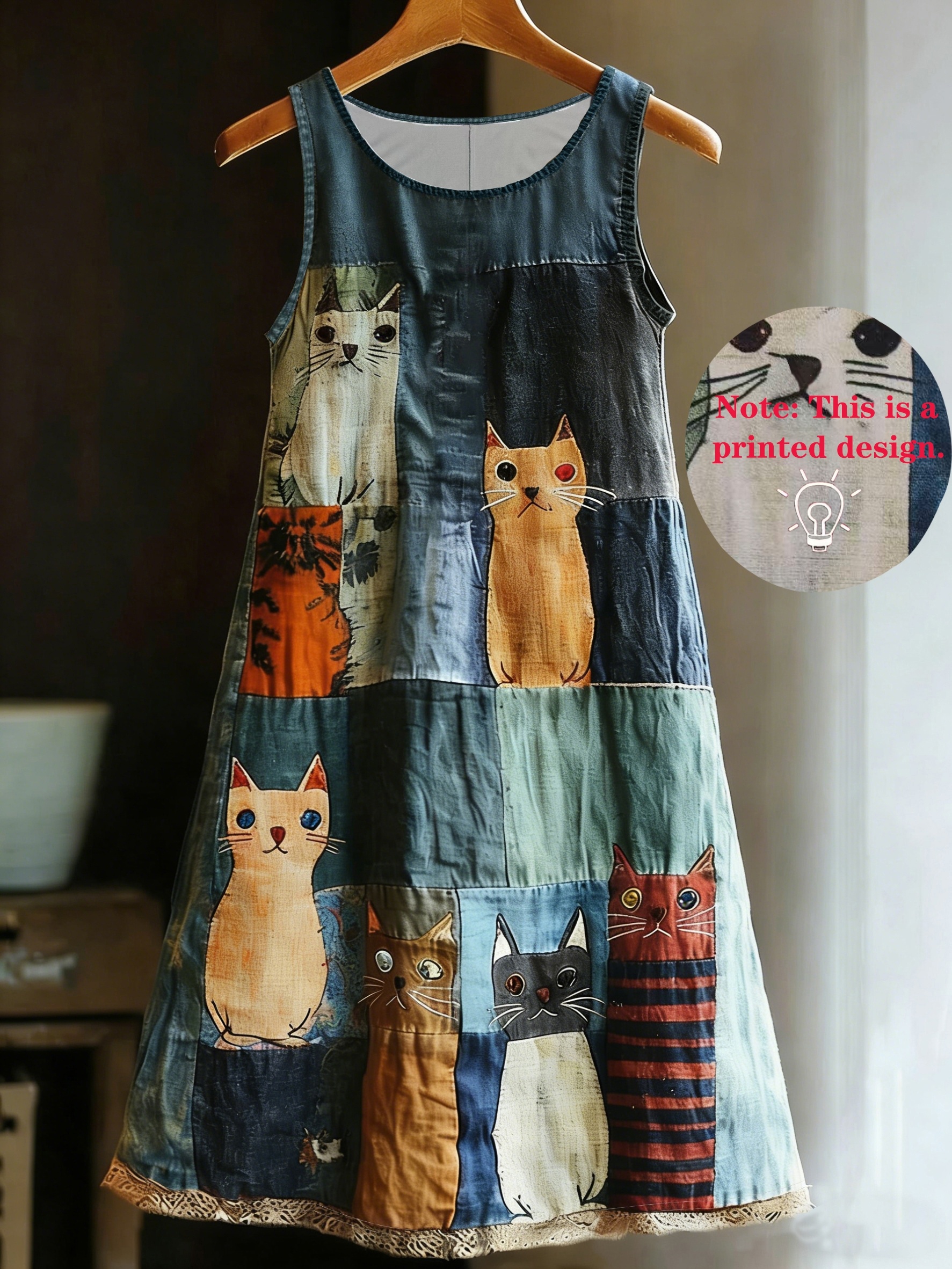 printed design not denim plus size a plus size womens cat print sleeveless dress loose fitting and with   style an age reducing   length skirt
