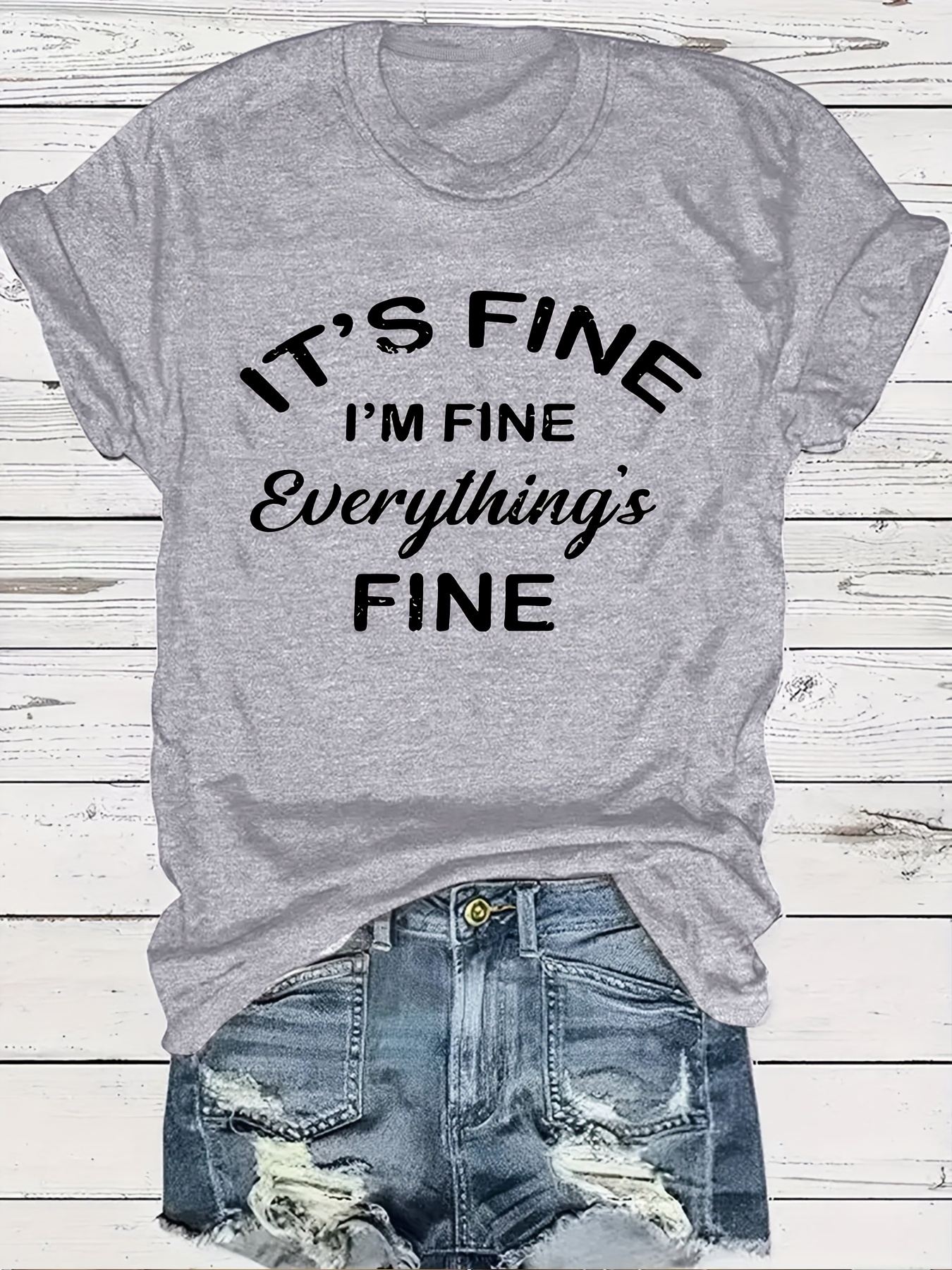 plus size its fine letter print t shirt short sleeve crew neck casual top for summer spring womens plus size clothing