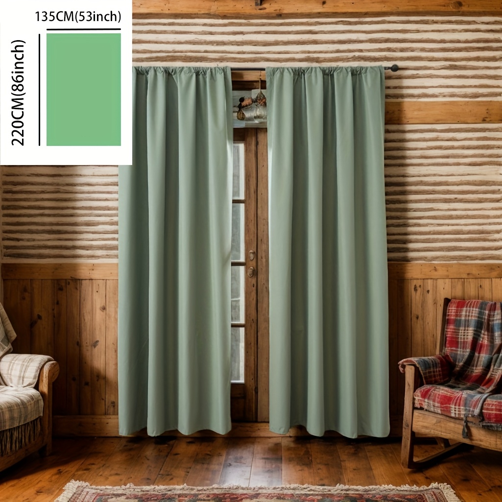 2pcs Green White Laminated Blackout Solid Color Living Room Bedroom Rod Pocket Valance Curtains