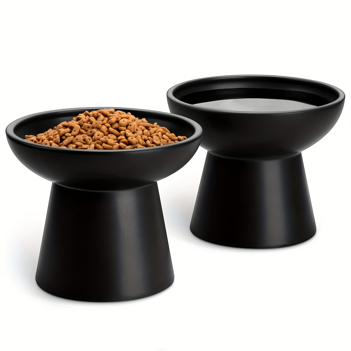 Ceramic Elevated Cat Bowls 2-pack 6.2" Extra Wide Raised Cat Food & Water Dishes, 5.1" Height Anti-whisker Fatigue Shallow Dishes For Cats/kittens/dogs
