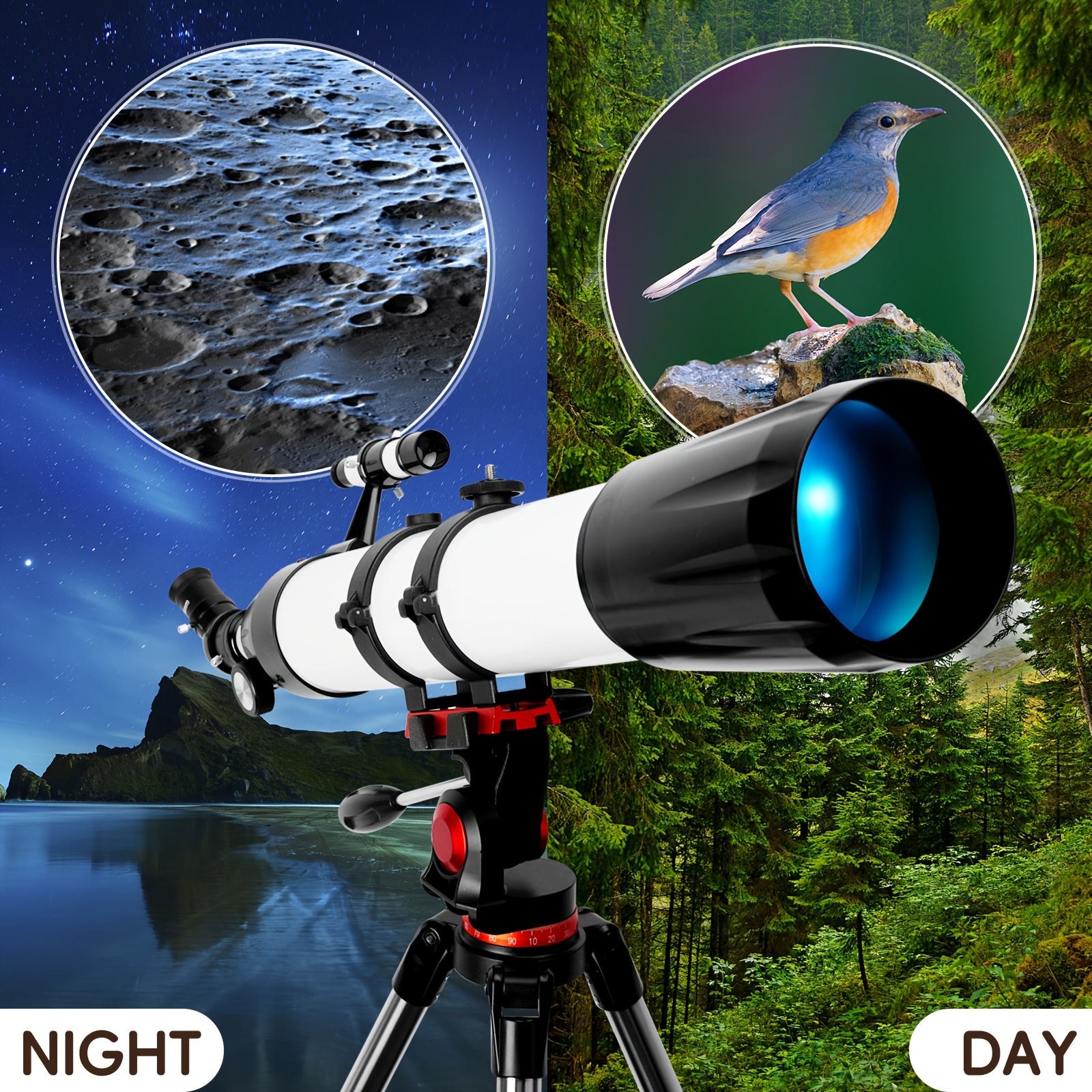 TEMU Telescope, 90mm Aperture 800mm Telescopes For Adults Astronomy, Portable Professional Refractor Telescope For Beginners, With Stainless Tripod &