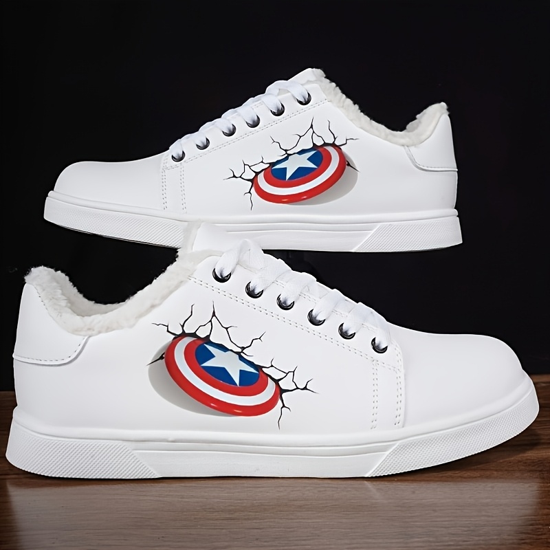 Marvel American Shield Trendy Classic Pattern -Lined Breathable Soft Twist Sole Casual Sneakers, Comfortable All-Season Shoes for Men and Women, Outdoor Shoes for Men and Women, Christmas Gift XWN-0081, Women Shoes