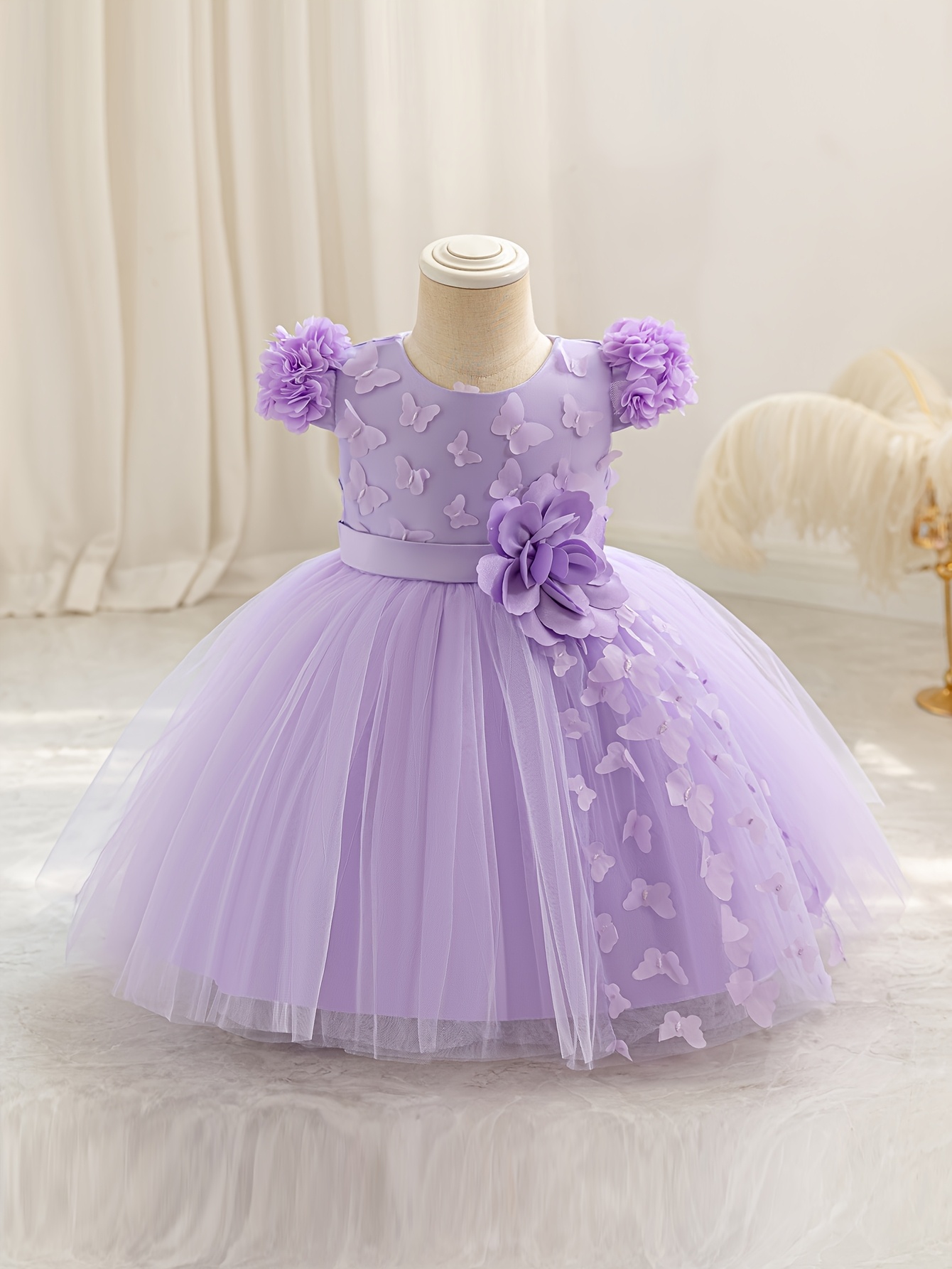 elegante vestido tutú lila niñas pequeñas bordado Temu