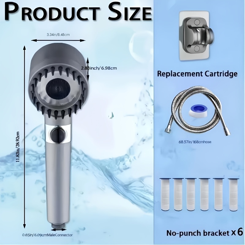 10pcs High-Pressure Shower Set with Turbine Spray, Wall-Mounted, 3-Level Adjustable Spray Mode, with 6 Dirt Removal Water Filters, Comfortable And Skin-Friendly, Bathroom Shower Additions, Shower Nozzle And 60-Inch Hose Set