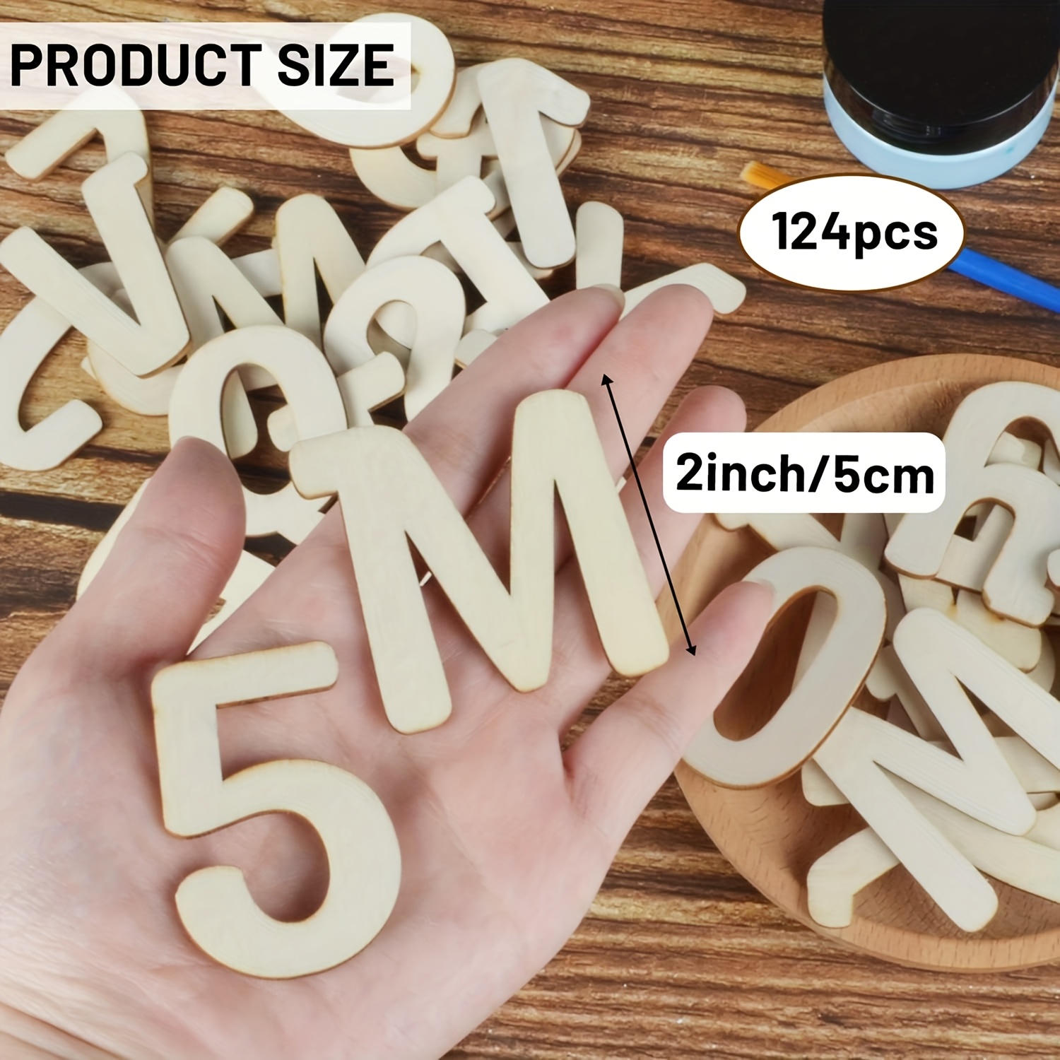 Temu 124Pcs Wooden Letters 2 Inch For Crafts Wooden Alphabet Letters And Numbers Wood Letters For Diy Painting Arts Home Decorations-image