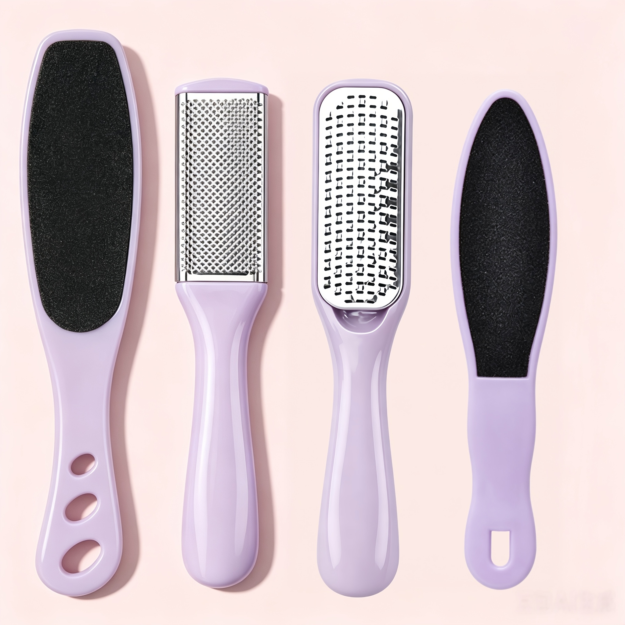 TEMU 4pcs Macaron Purple Stainless Steel Foot File Pedicure Tools, Dead Skin Hard Skin Remover, Double-sided Coarse And Fine Sand Foot File, Pumice