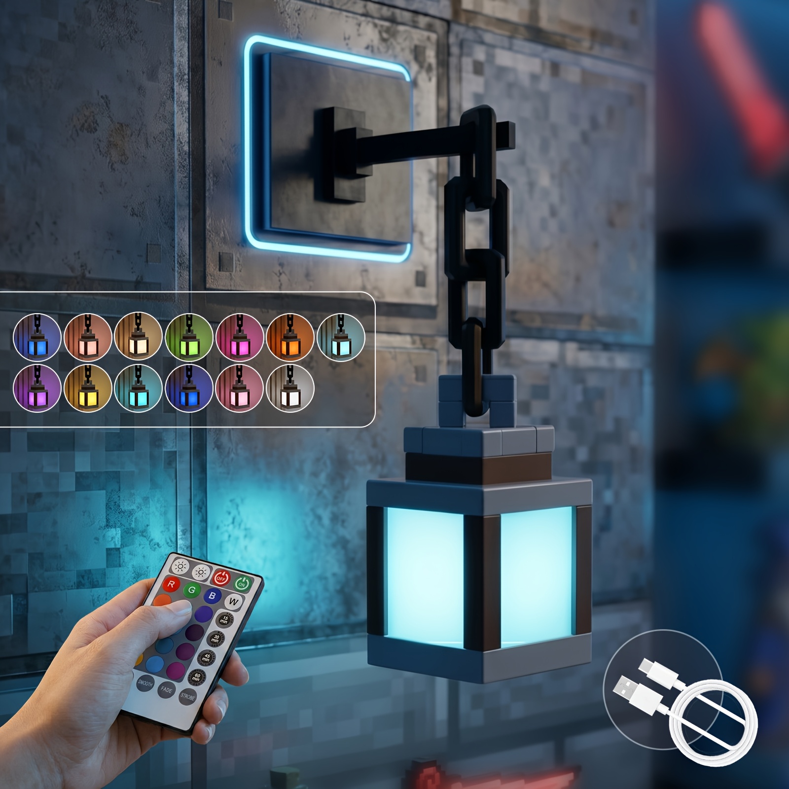 TEMU Multifunctional Pixelated Night Light: Usb Rechargeable, 16 Colors & Remote (remote Uses Aaa Batteries, Not Included) â Ideal Wall/desk/table