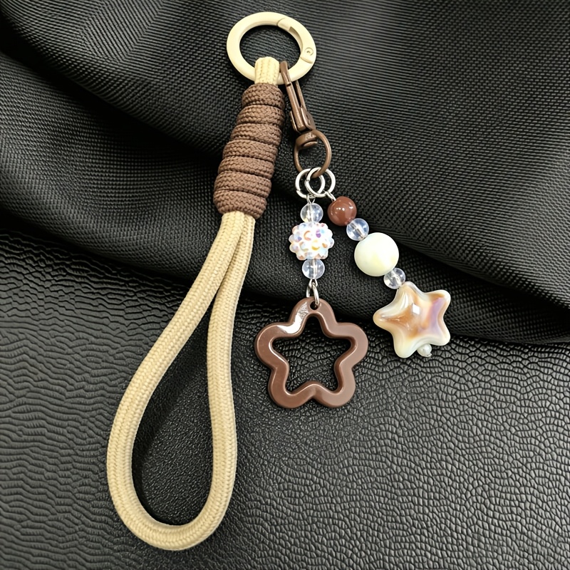 TEMU Portachiavi a stella in intrecciata a , , con perline, ciondolo per borsa, per , portafoglio, chiavi dell'auto, il miglior regalo per