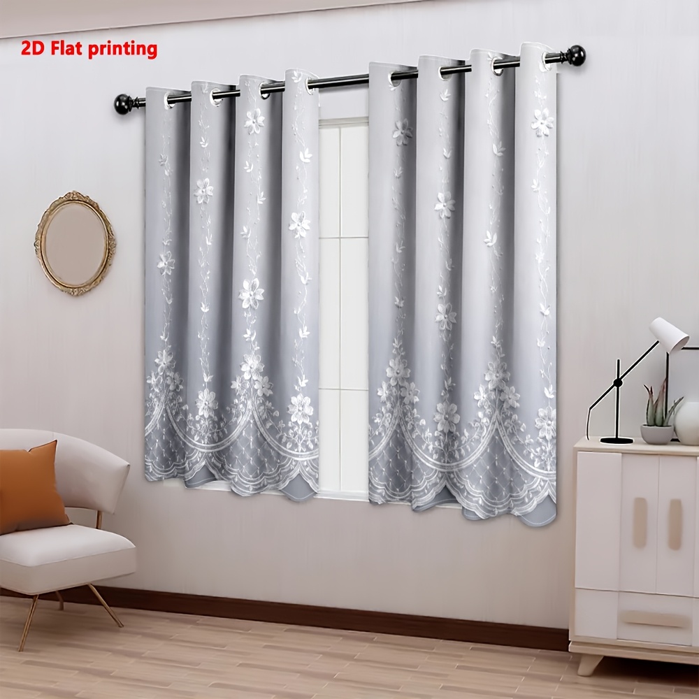 Image of 2d Flat - 2d Flat 2pcs Set Of Curtains Embroidered Elegant Sheer For Living Room Bedroom Home Decoration