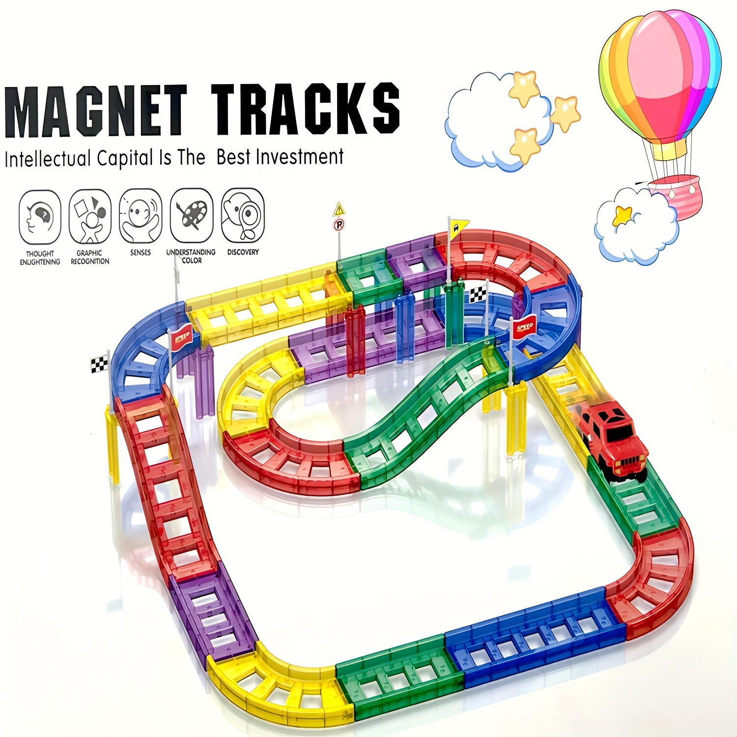 

47pcs:magnetic Car Set, Includes Track, Cars, And Road Signs - Stem Educational Toy For Boys And Girls, Ideal Christmas And Birthday Gift-l