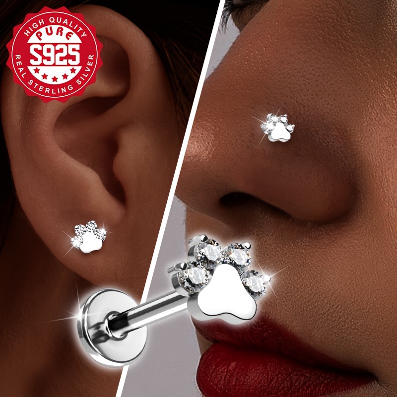 

Single, 1pc, Cat Paw Dog Paw Nose Stud, S925 Silver, Fashionable Nose Stud For Women, Exquisite And Cute, High-quality Synthetic Zirconia, , Stylish, Exquisite Yet Affordable, Hypoallergenic