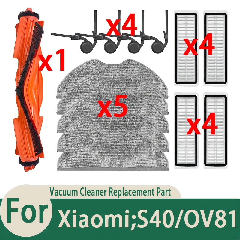 TEMU 14pcs Accessory Replacement Set Suitable For Xiaomi S40/ov81 Robot And Mop, Including Main Brush, Side Brushes, Hepa Filter, Mop Pads, And Dust