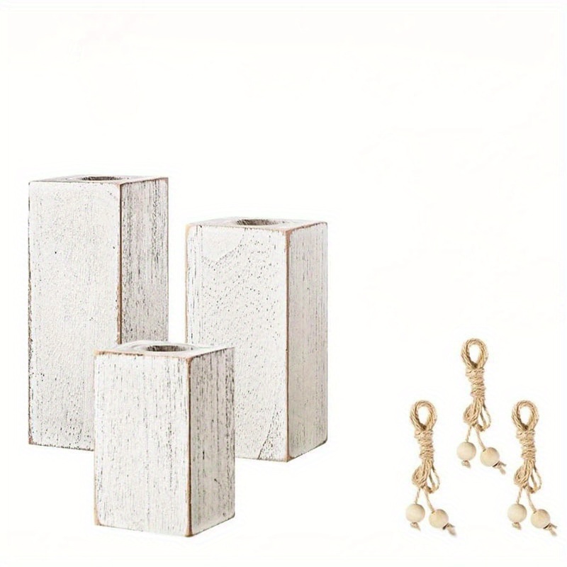TEMU Lot de 3 bougeoirs rustiques en bois - Chandeliers de ferme vieillis pour bougies - Cadeau de fête des pères pour papa - Décoration d'intérieur