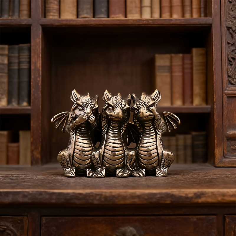 E-shop Eine verspielte Vintage-Drachenfigur, ein "Sehe nichts Böses, Höre nichts Böses, Sprich nichts Böses" mythischer Drachenschmuck. Handgefertigt