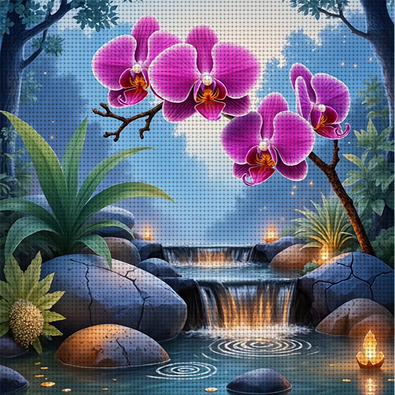 TEMU 1 kit de broderie point de croix imprimé DIY, cadre, motif " de d'Orchidée Violette", parfait pour les débutants pour se détendre et créer, le