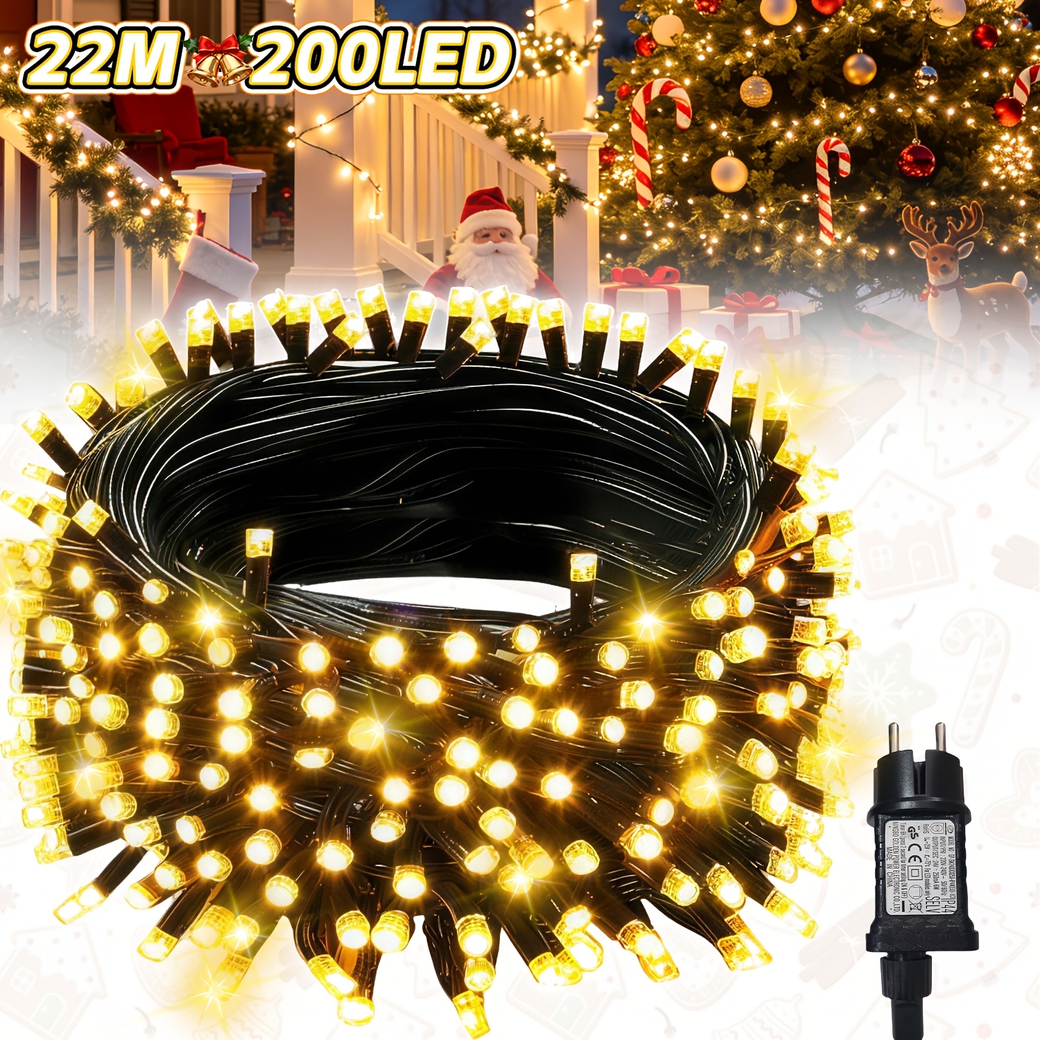 Image of 1 Pack 32/22/12m Plug-in Indoor String Lights, 8 Lighting Christmas Fairy Lights, Memory Timing Function, Decor Lights For Garden, Fence, Balcony, Wedding, Bedroom, Living Room, Christmas Tree