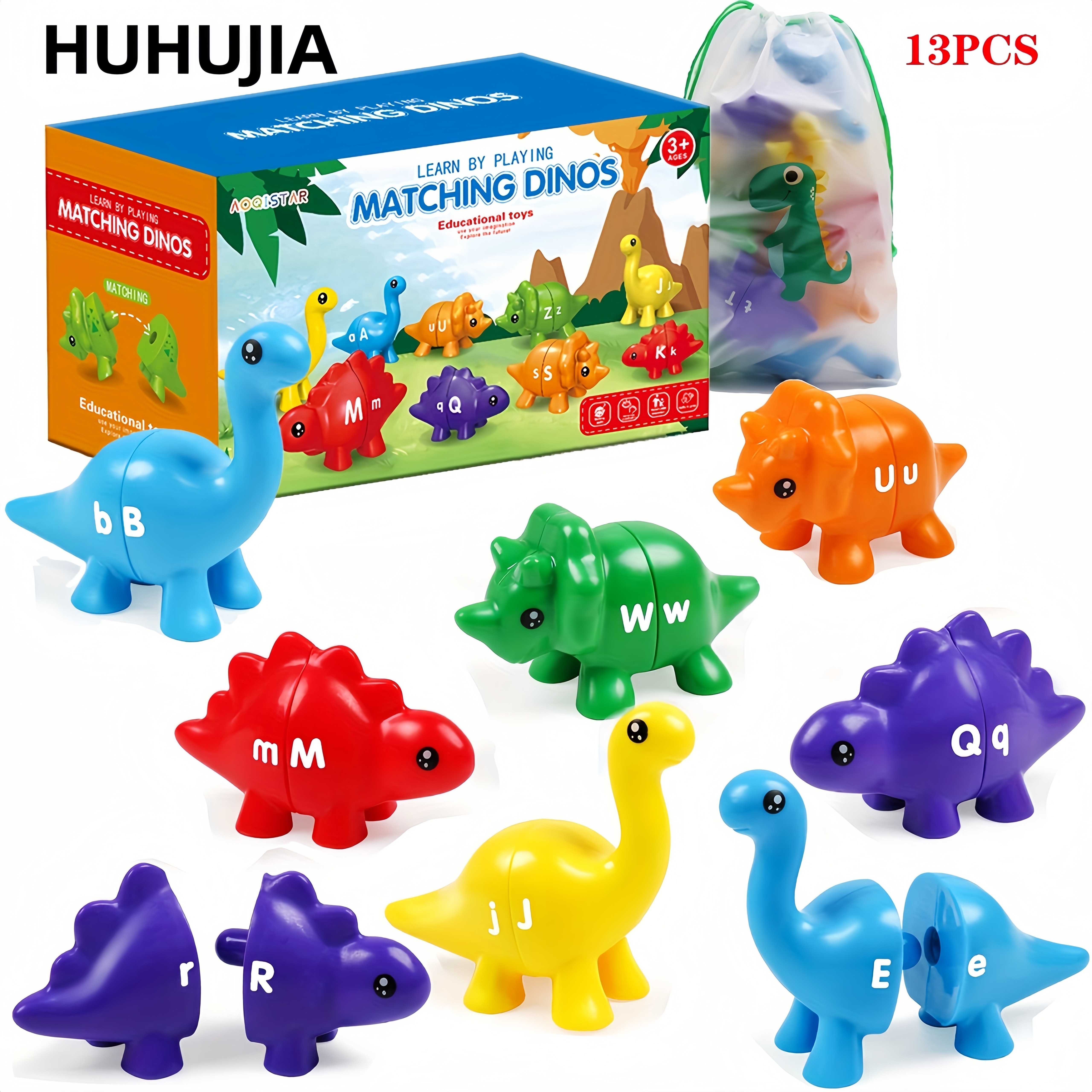 TEMU 13pcs Dinosaur Mosaic Toys, English Alphabet Learning Toys, Children's Educational Toys, Unisex Suitable For Children's Toys