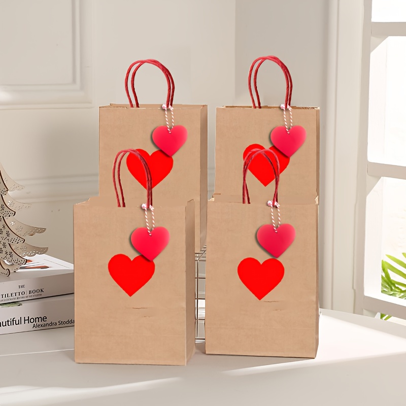 

16-pack Red Heart Valentine's Day Paper Gift Bags With Handles, Solid Pattern, Multipurpose Holiday Present Wrapping Bags For Christmas, Easter, Thanksgiving, Wedding & Party Favors