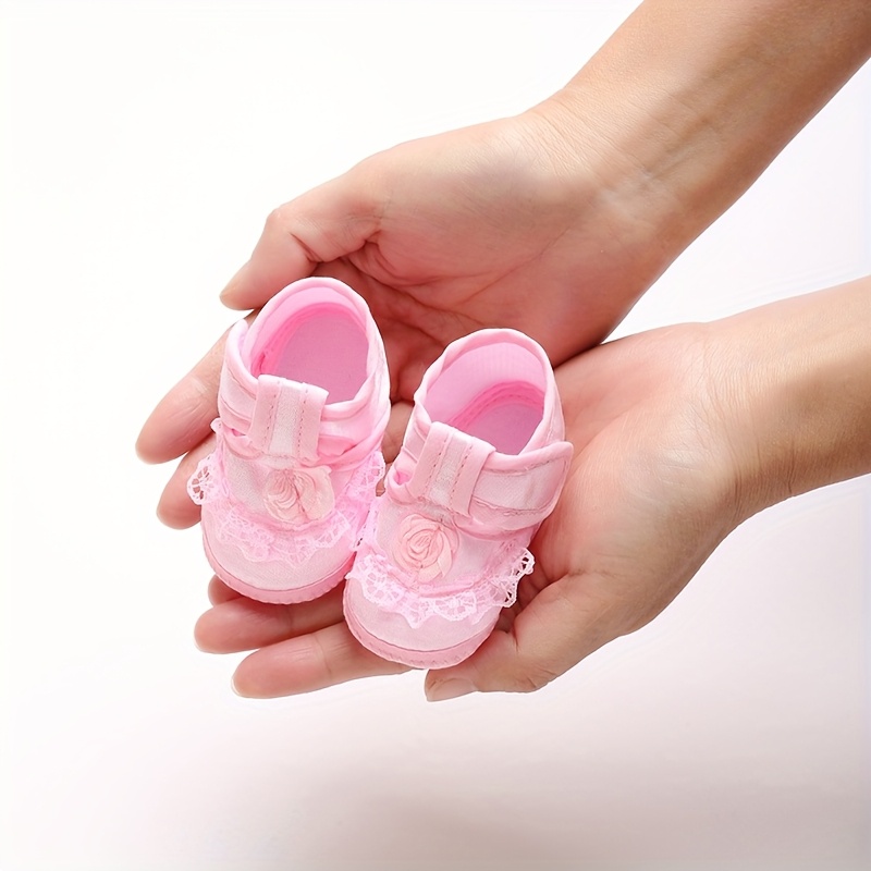 Image of Newborn Baby Girls' Comfortable Soft White Lace Floral White Christening Shoes
