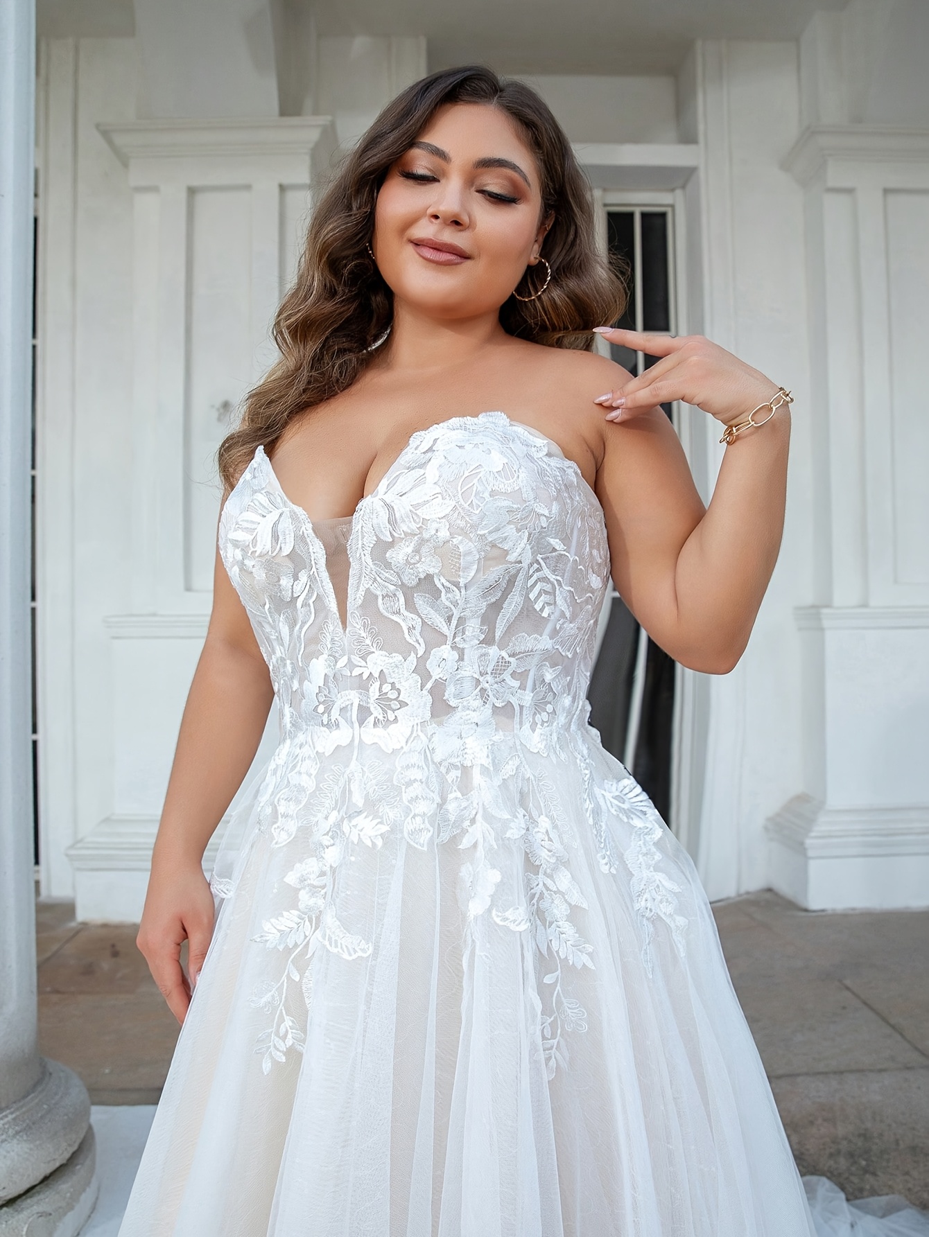 plus size plus size plus size wedding dress shoulder - Temu