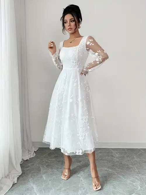 elegant long sleeve midi bridesmaid dress embroidered mesh - Temu Cyprus elegant long sleeve midi bridesmaid dress embroidered mesh - Temu Cyprus