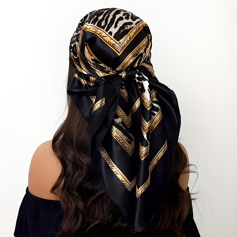 E-shop 1 Stück Boho Chic Damen Leichter Tuchschal, 90x90cm, Winddicht & Sanddicht Kopftuch mit klassischem Leopardenmuster, weichem Touch, elastischer