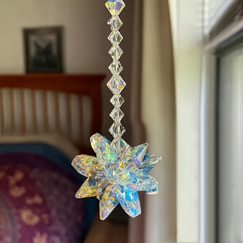 TEMU 1pc Crystal Hanging Ornament, Sparkling Sun Reflective Window Decor, Non-electric, For Car, Home, Office - Multifunctional Decoration, Outdoor Christmas Decor