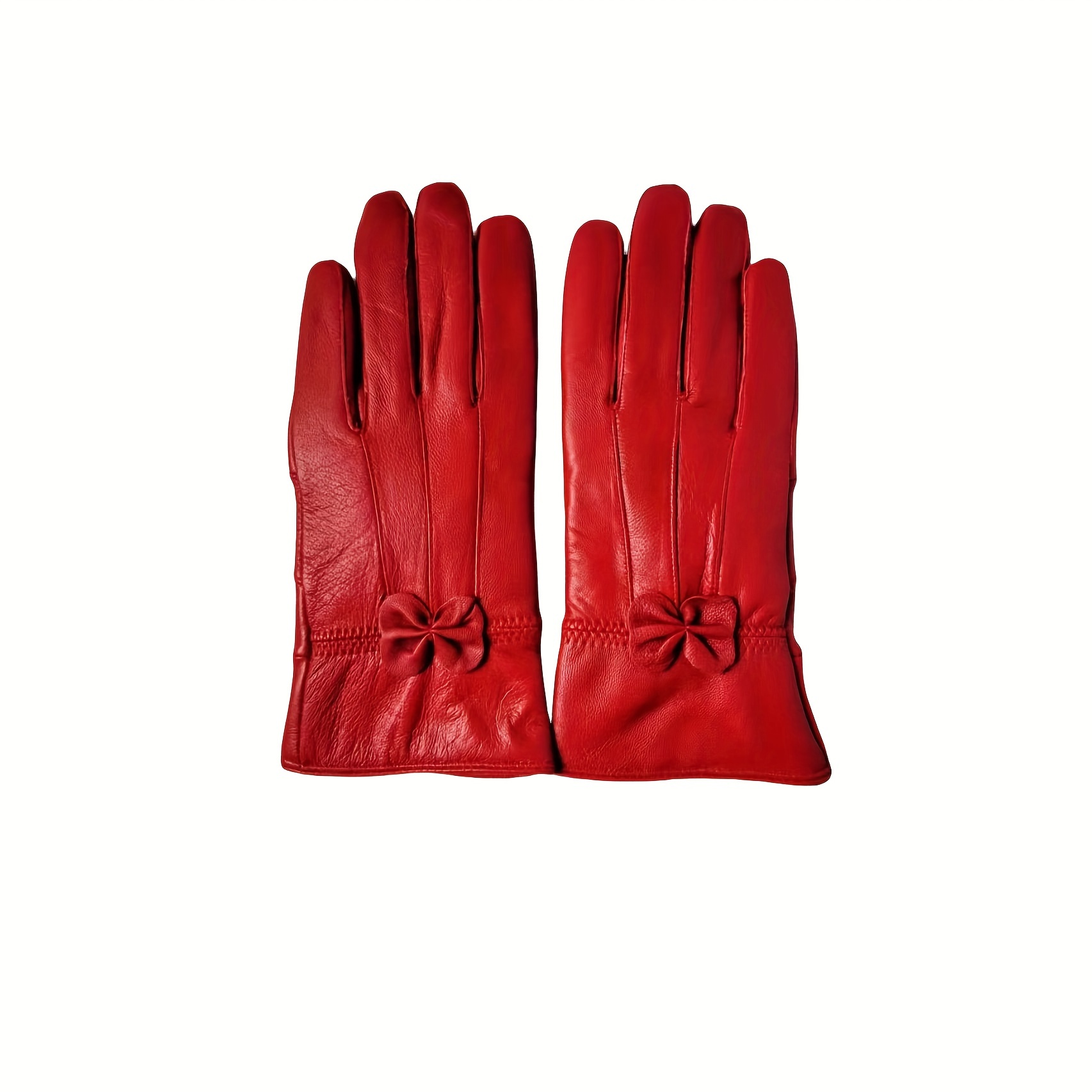 

Women's Genuine Leather Gloves, Soft Breathable, Red With Bow Detail, For Riding & Outdoor Activities - Various Sizes (s/m/l)