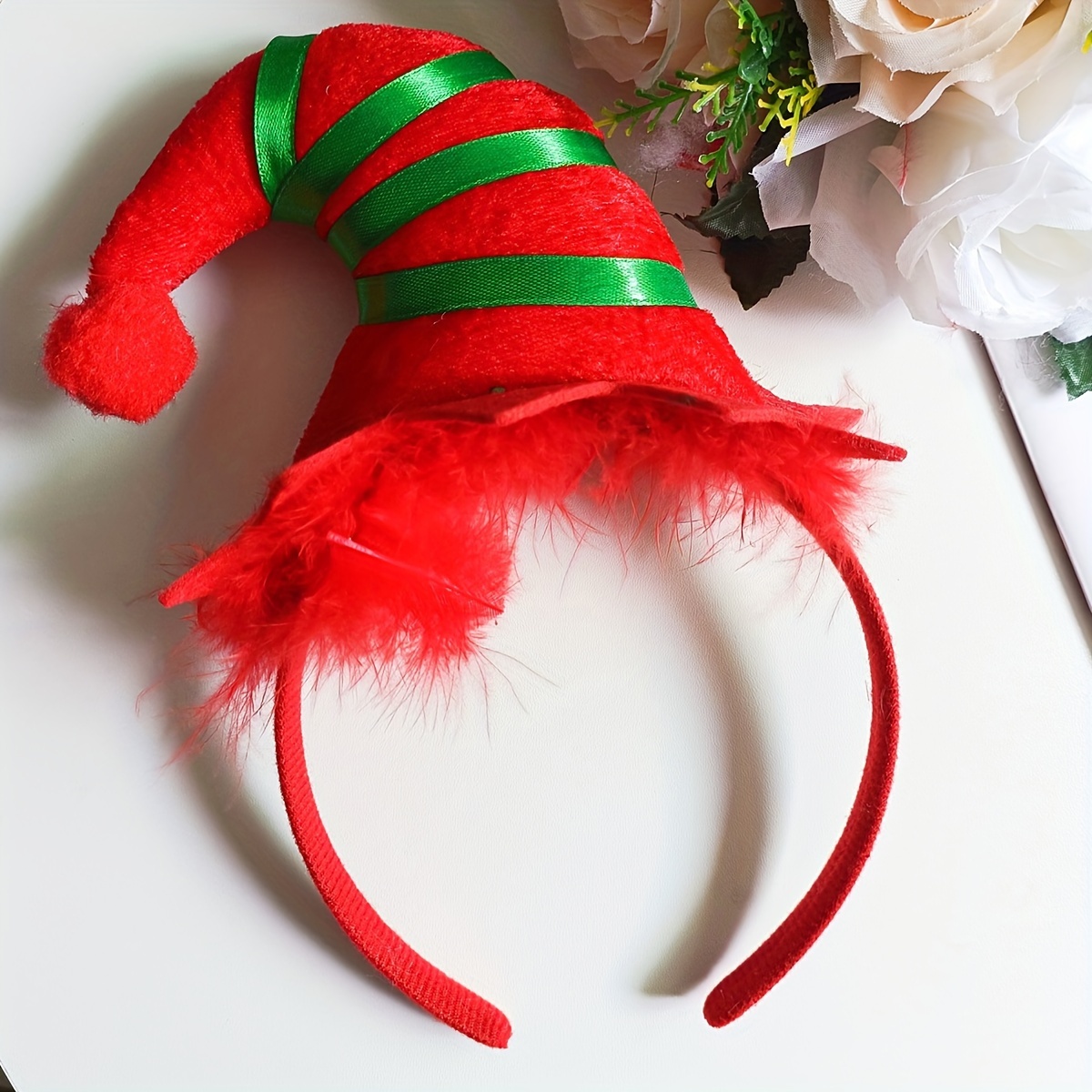 

1pc Christmas Elf Hat Headband - & Accessory , Tie, And Striped -