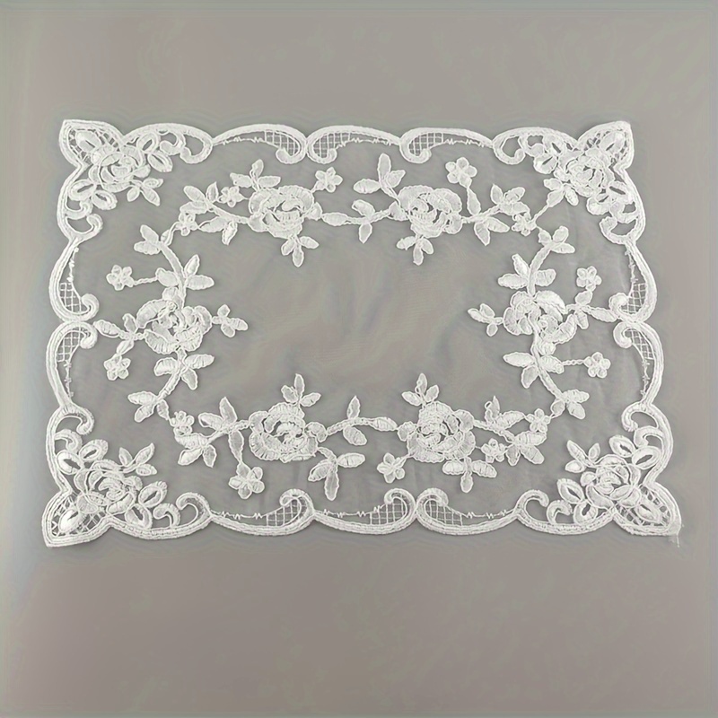 TEMU 1pc Mesh Lace Placemat, Retro French Style, Rectangular Embroidered Table Mat, Dust Cover Decorative Cloth, Multifunctional For Home Decoration,